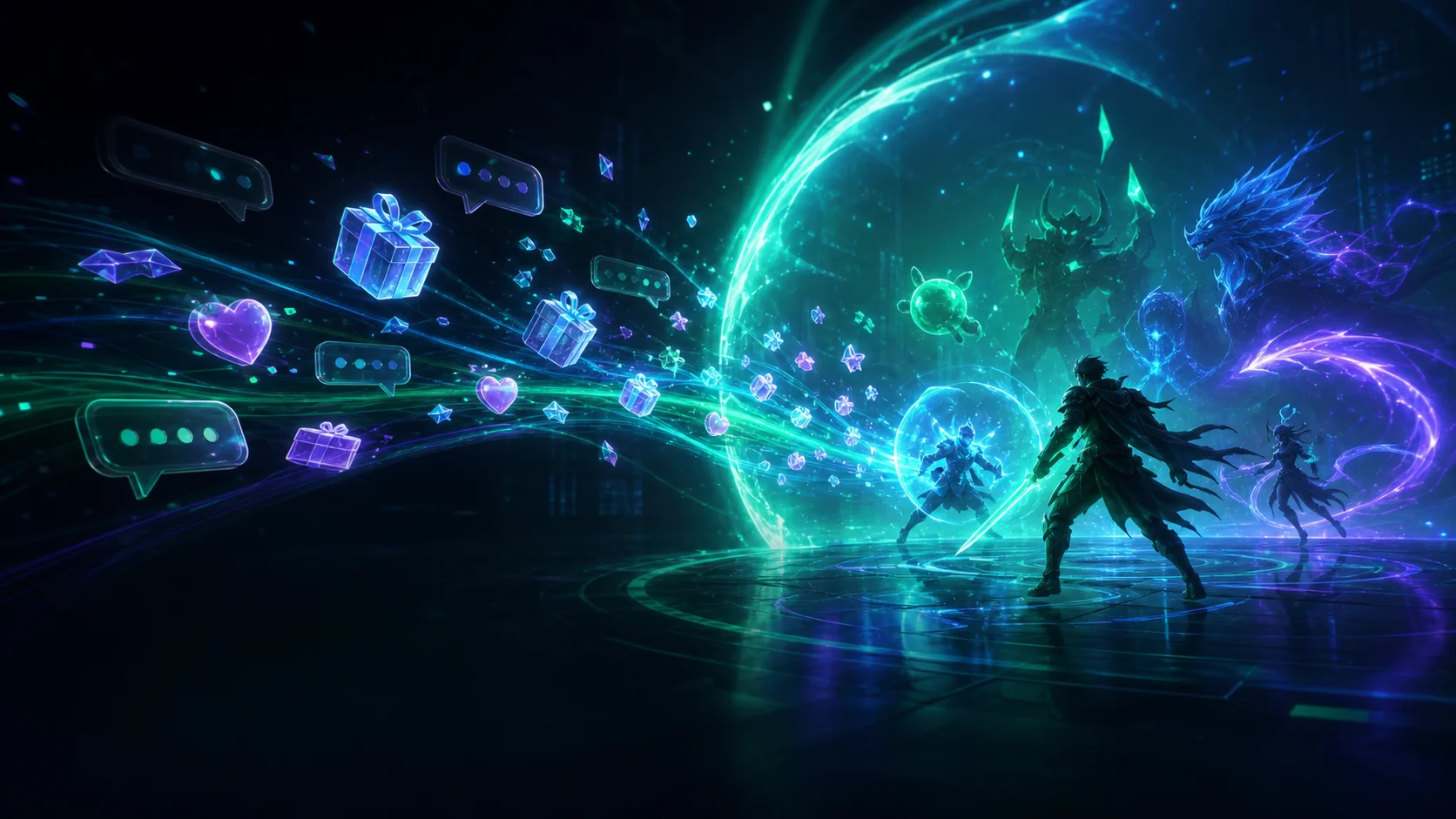 弹幕、礼物和点赞流入游戏世界的互动事件插画